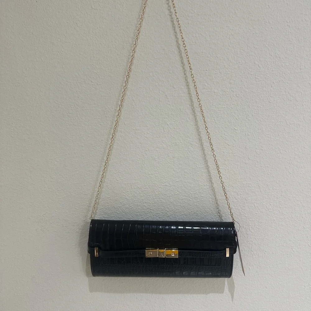 Catherine Malandrino Elegant Black Crocodile-Embossed Clutch Bag